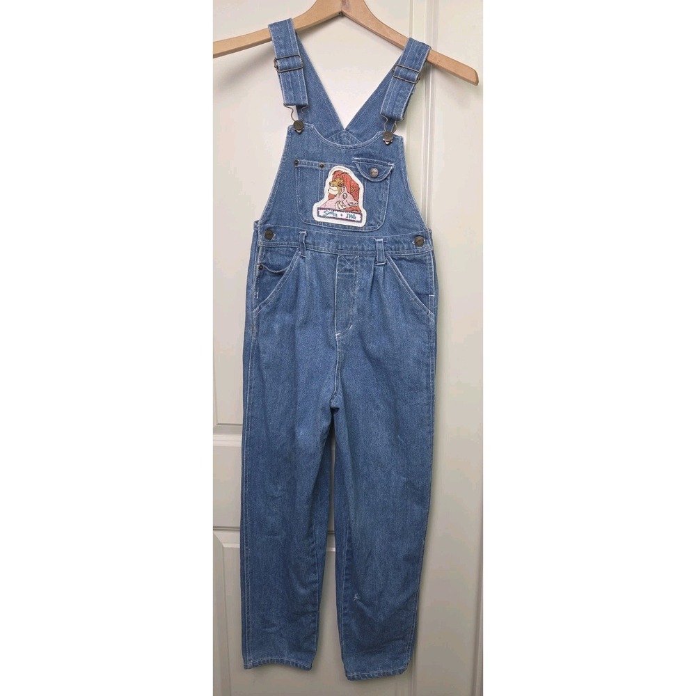 Vintage 1990s Disney The Lion King Denim Overalls Girls 8 Simba Nala Long Blue